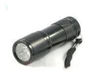 This black light flashlight emits UVA radiation which energizes phosphors.