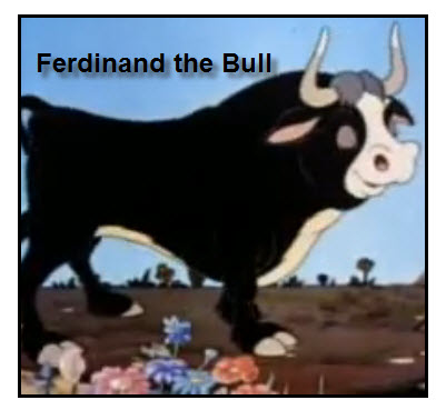 Ferdinand the Bull is a childrens story-bull, flowers, tree, bee