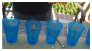 Projectiles  Pencils bounced into glasses